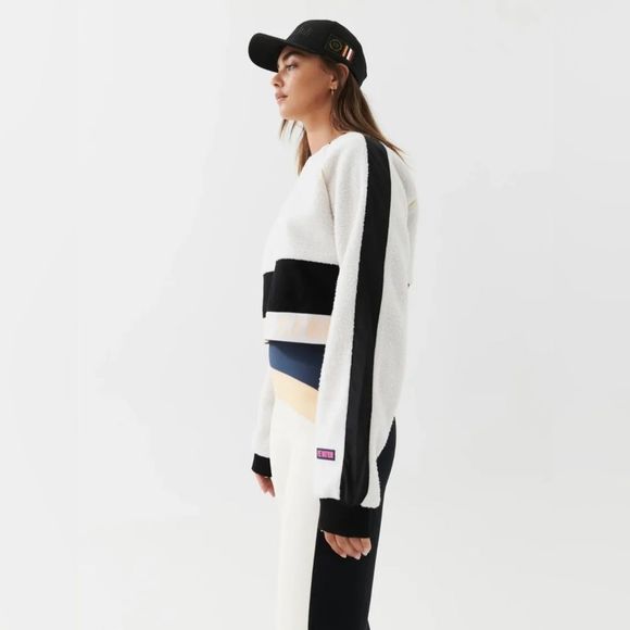 P.E Nation Frontside Sweat in White Sand Sherpa Crop Pullover Women's Size XS - Picture 3 of 10